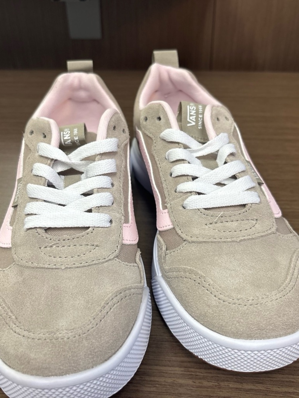 Vans Beige and Pink Suede Low-Top Sneakers